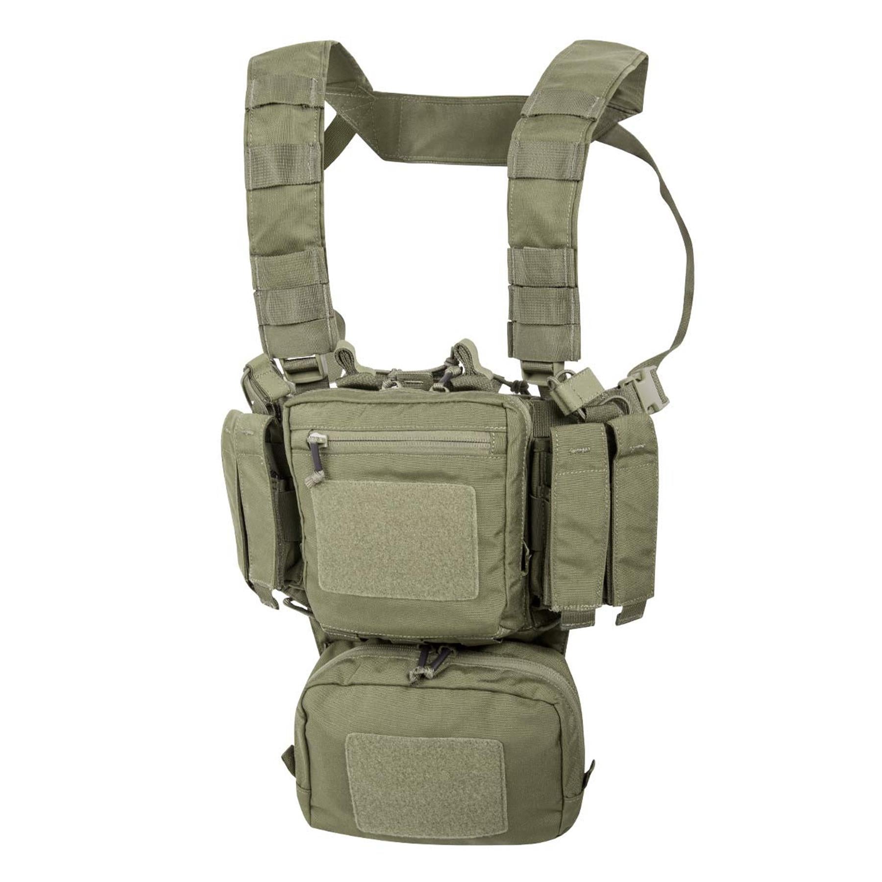 Helikon-Tex taktinių treniruočių ir šaudybos liemenė iš Cordura nailono su MOLLE/PALS kišenėmis ir reguliuojamomis petnešomis.