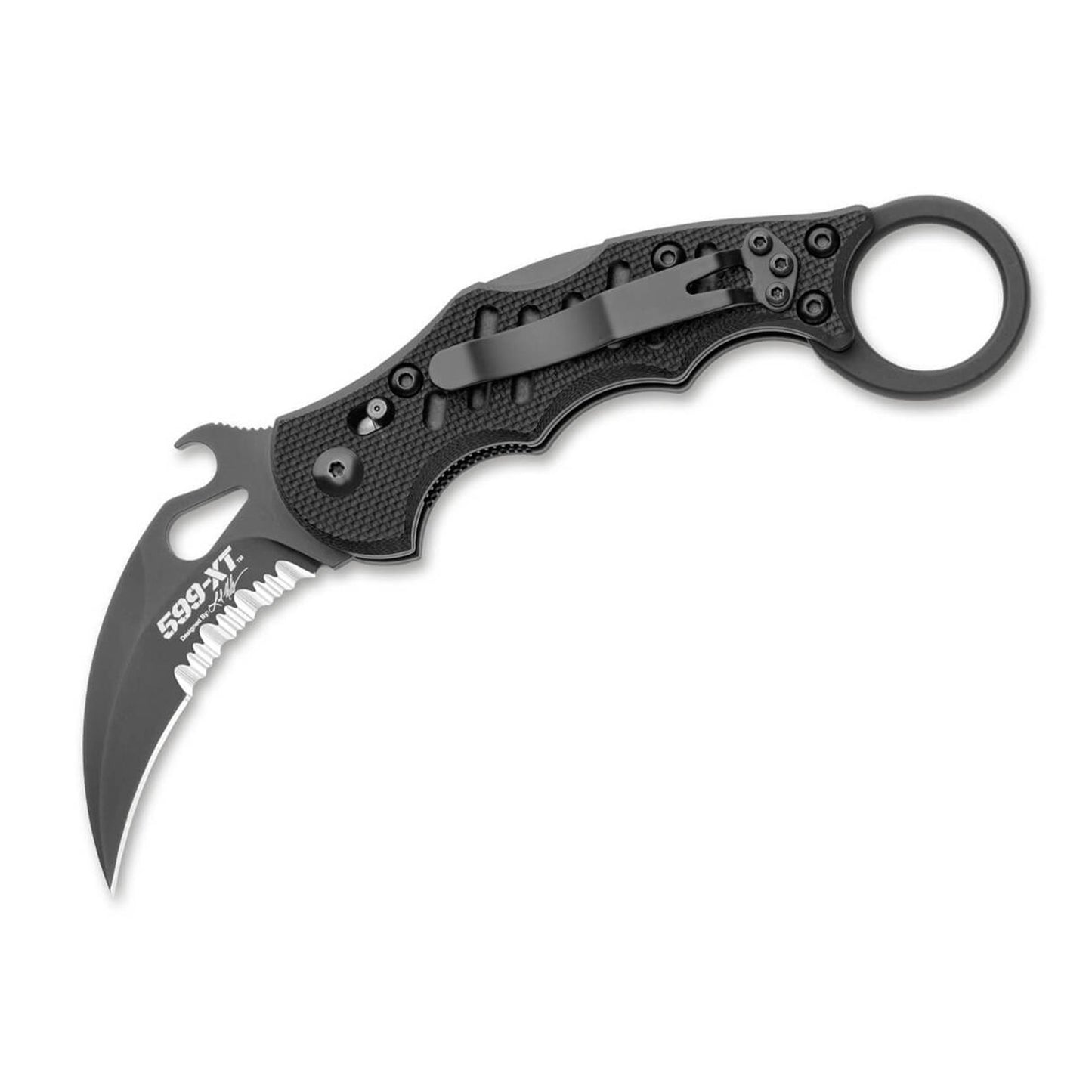 Fox Knives FX-599XT Karambit sulankstomas peilis taktinė Hawkbill forma N690Co juodas