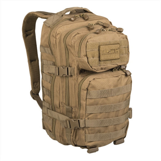 MIL-TEC US ASSAULT 20L kuprinė su ergonomiškomis petnešomis Coyote, tvirta taktinė, funkcionali kuprinė.