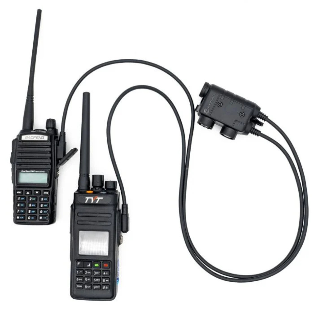 Earmor Dual PTT adapteris Kenwood Baofeng 2 kontaktų laidinis taktinis juodas