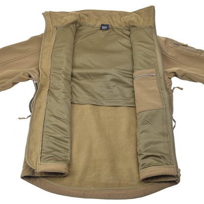 MIL-TEC soft shell vandeniui atsparus taktinis švarkas šviesiai rudos spalvos