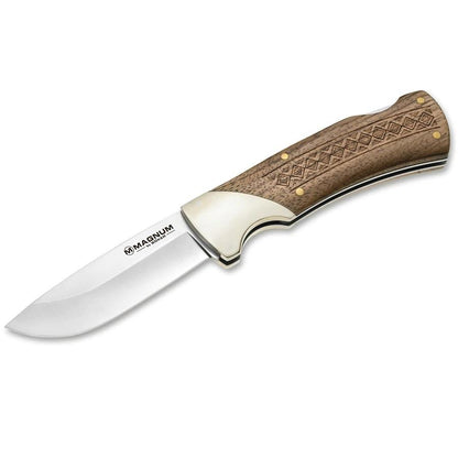BOKER Woodcraft sulankstomas peilis su 440A plieno geležte ir dekoratyvia medine rankena, sidabriniu ašmeniu