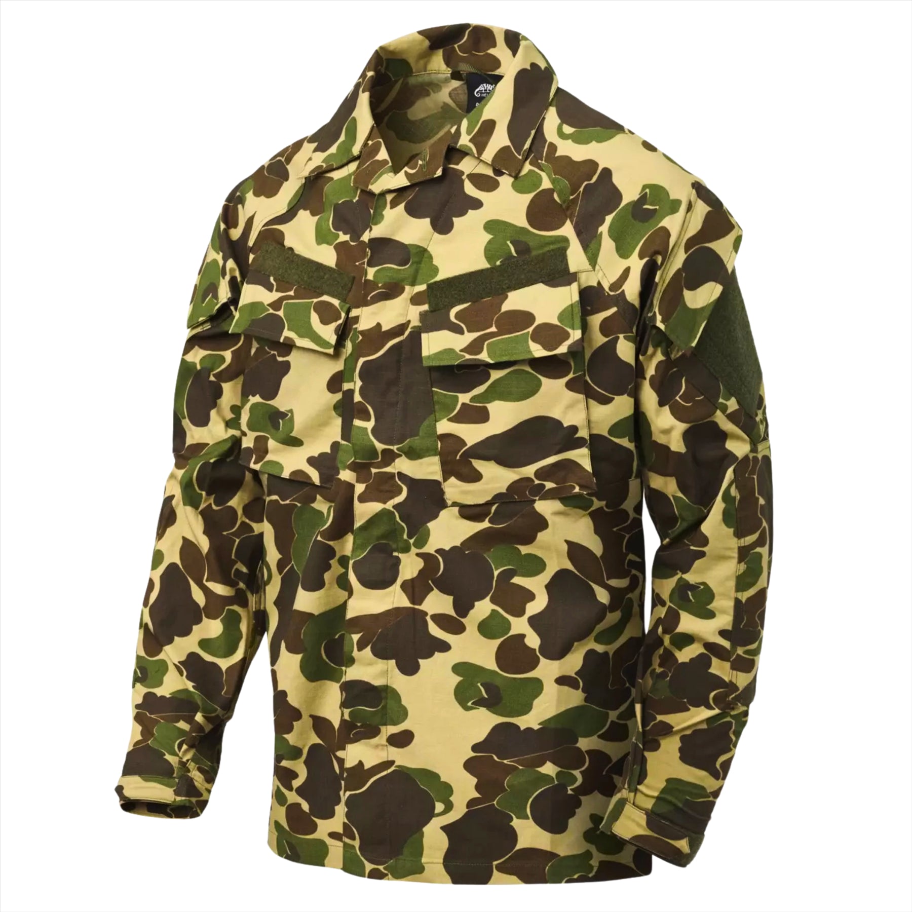 Helikon-Tex Raid taktiniai marškiniai su sutvirtintais alkūnių intarpais, kamufliažiniai ir patvarūs.