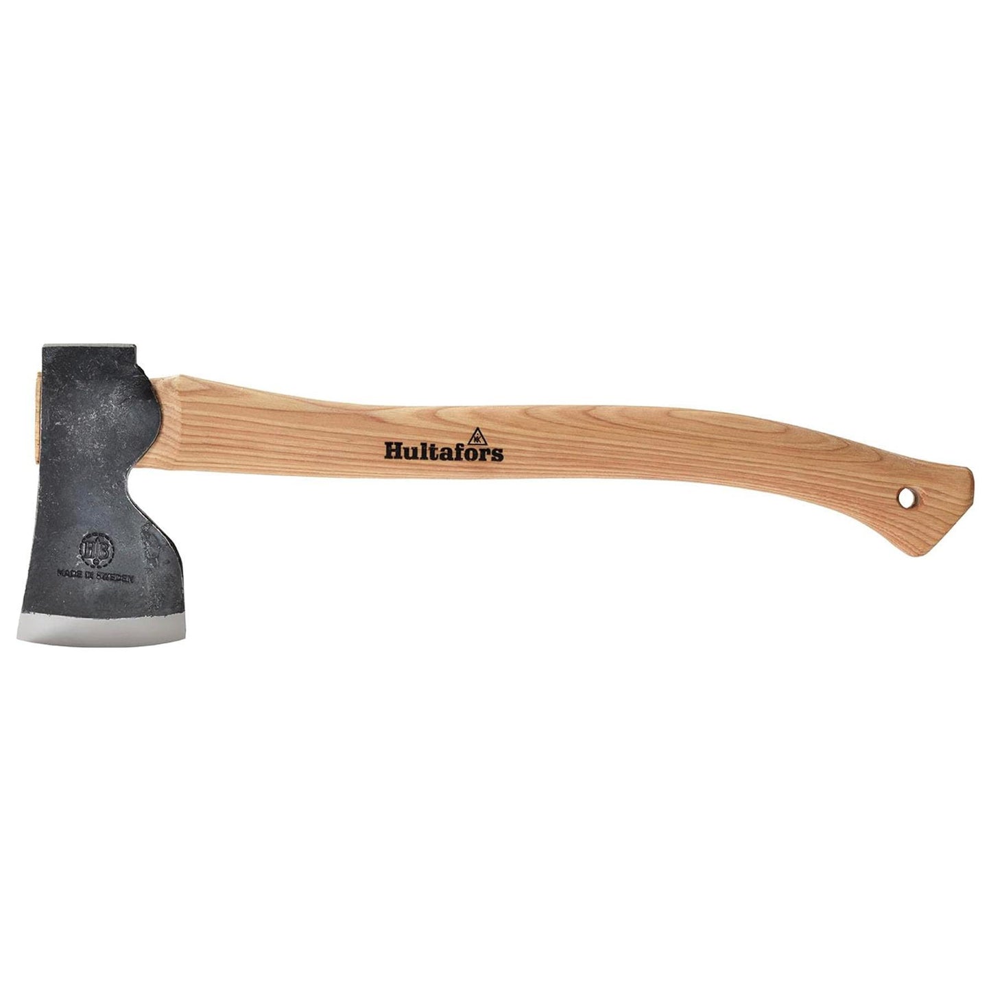HULTAFORS Dvardala medžioklinis kirvis iš anglies plieno su ergonomiška lenkta hikorio rankena.