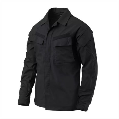 Helikon-Tex Raid taktiniai marškiniai juodi su sutvirtintais alkūnių intarpais aktyviam laisvalaikiui ir taktinėms užduotims.