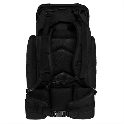 MIL-TEC GEN. II taktinė kuprinė 65L su reguliuojamais ir paminkštintais diržais juodos spalvos ergonomiška kuprinė.