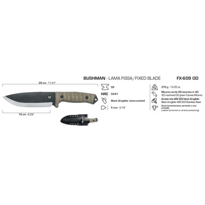 Fox Knives BUSHMAN stovyklavimo peilis fiksuota geležte D2 plienas