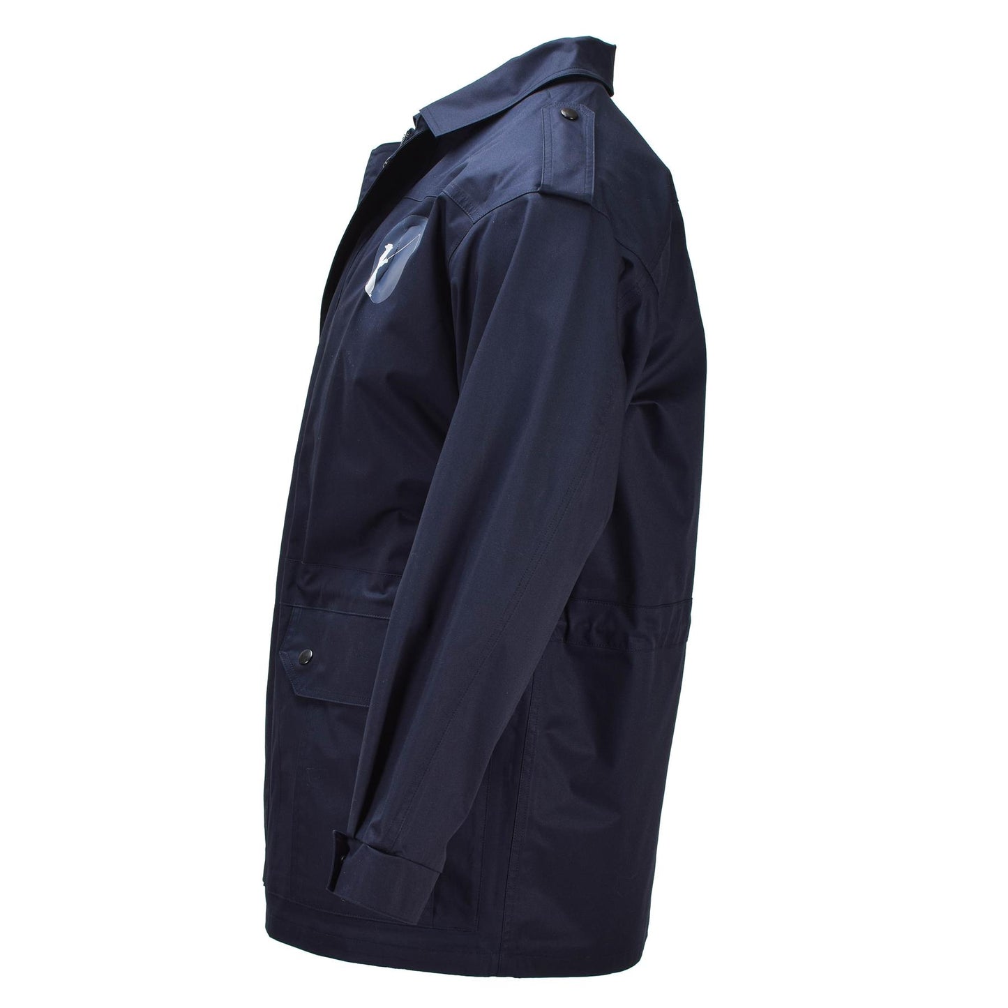 Olandijos kariuomenės parka su atverčiama apykakle mėlyna