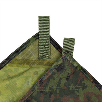 MFH Tarp Extreme tentas 3x3m atsparus vandeniui M05 marginimo kampai su tvirtinimo kilpomis ir kamufliažine danga.