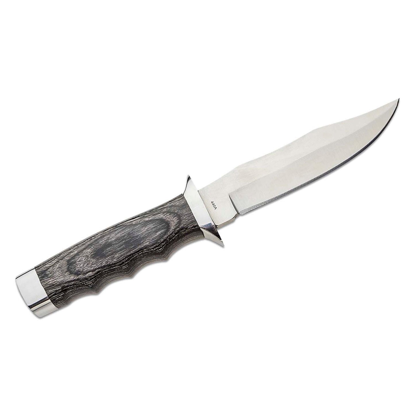 BOKER Jungle Devil medžioklinis peilis su Bowie formos geležte ir Pakka medienos rankena, metaliniais apkaustais