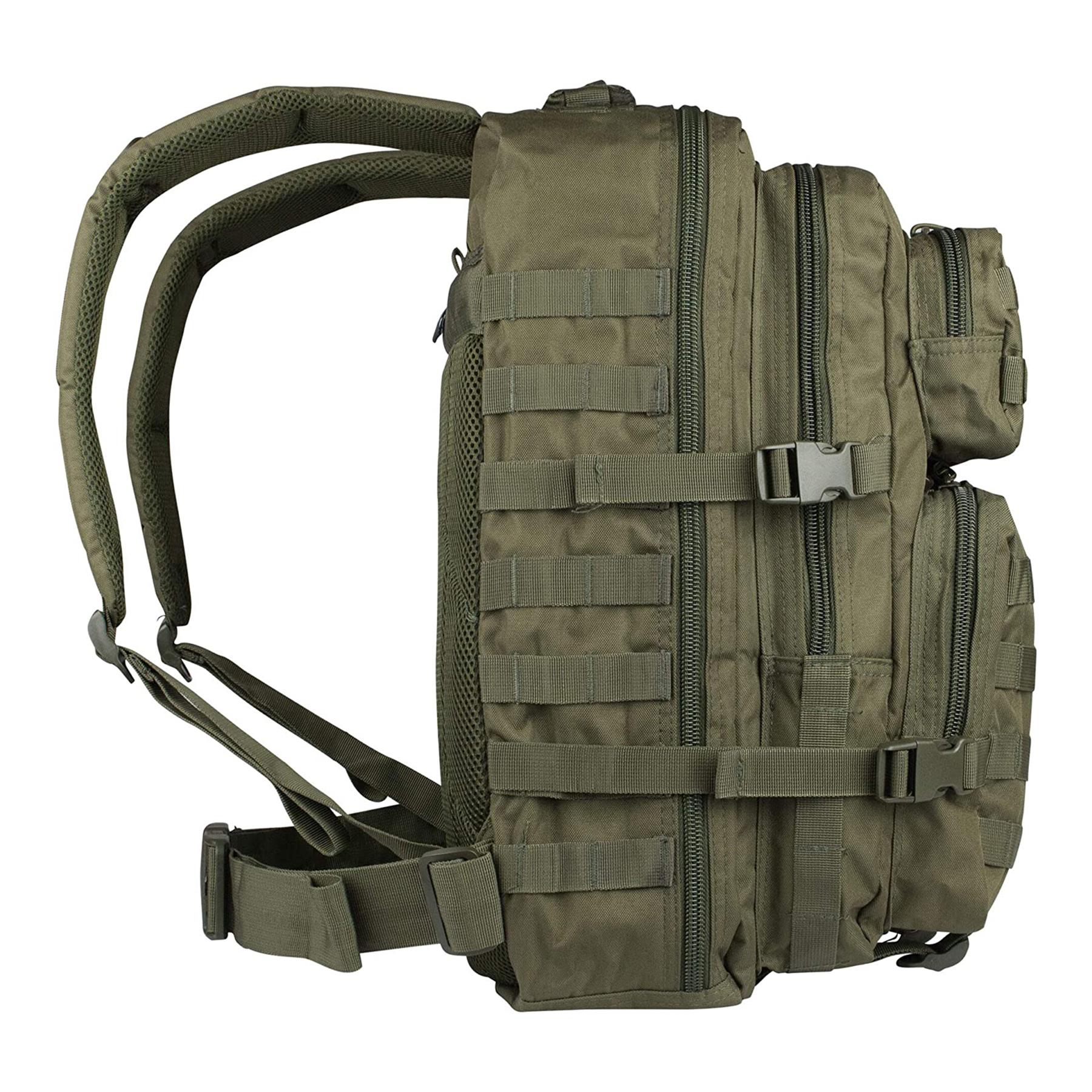 MIL-TEC U.S. Assault combat backpack trekking hiking outdoor rucksack 36L olive, tvirta ir funkcionali žalia kuprinė.