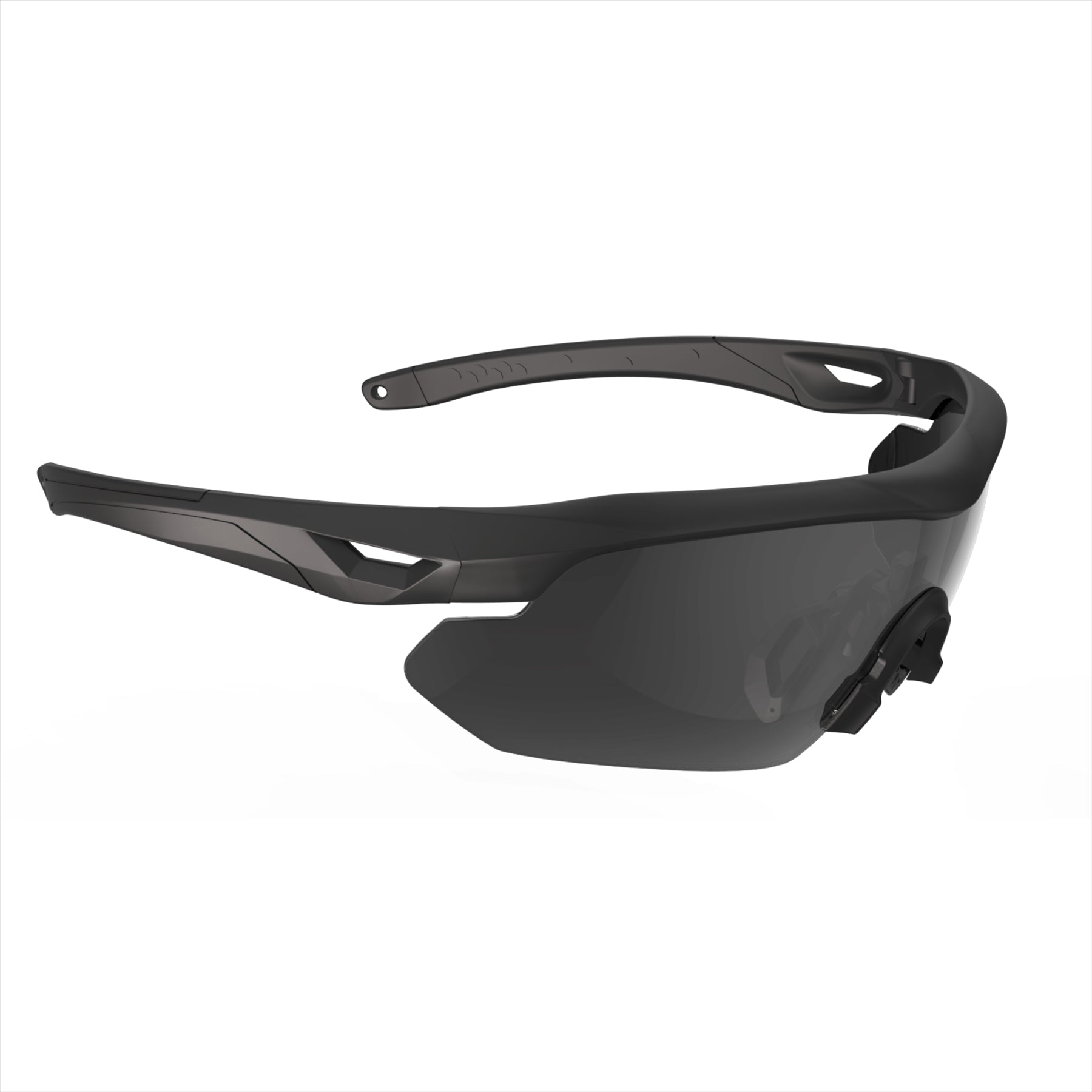 Swisseye Nighthawk Pro taktiniai akiniai su juodu rėmeliu ir tamsintais keičiamais lęšiais.