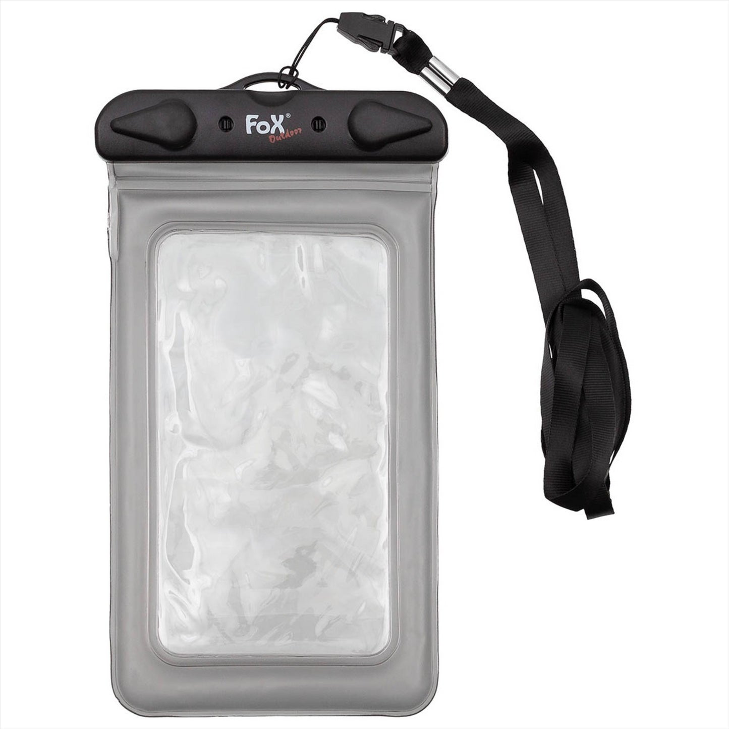 Fox Outdoor permatomas telefono dėklas su dulkėms ir vandeniui atspariu užsegimu ir nuimamu kaklo dirželiu.
