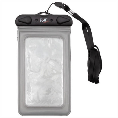 Fox Outdoor permatomas telefono dėklas su dulkėms ir vandeniui atspariu užsegimu ir nuimamu kaklo dirželiu.