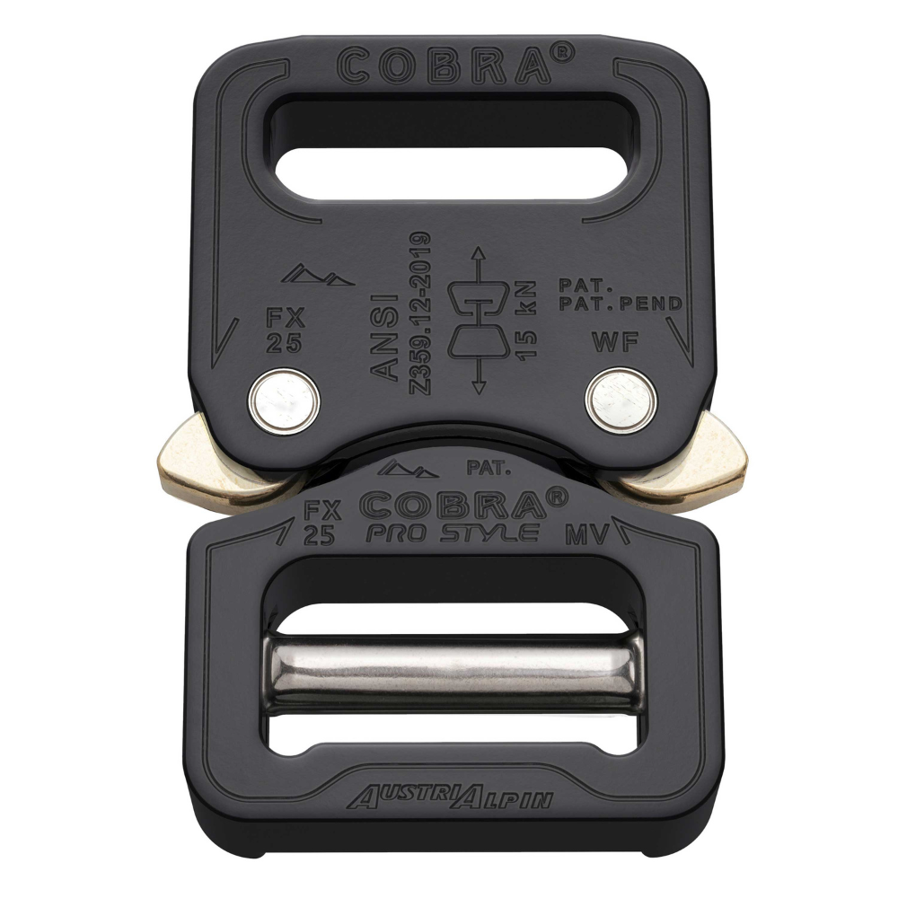 AustriAlpin COBRA PRO STYLE 18 kN 25 mm aliuminio greito atsegimo sagtis juoda