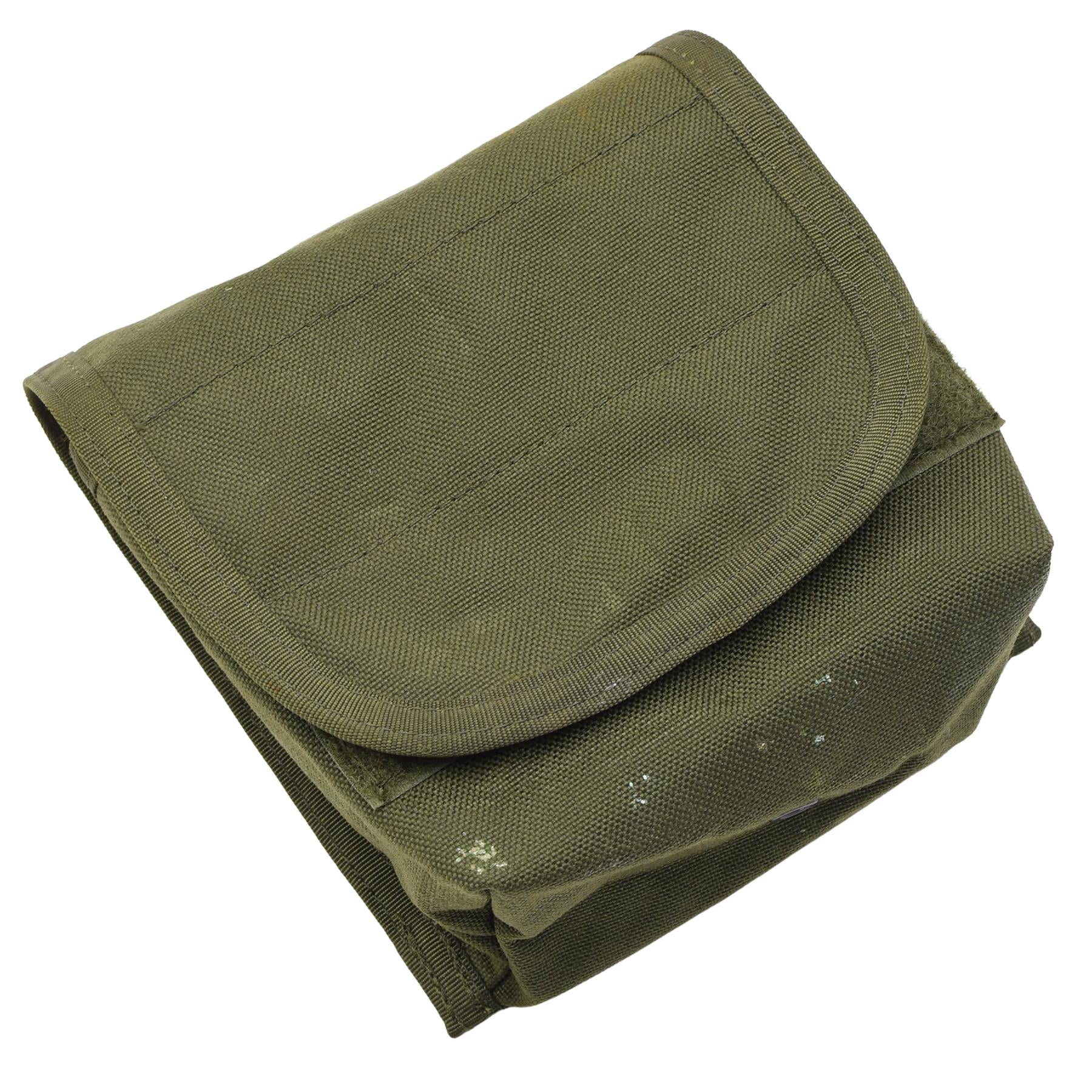 Jungtinės Karalystės universalus 40mm taktinis dėklas MOLLE tipo alyvuogių spalvos, patvarus ir funkcionalus.
