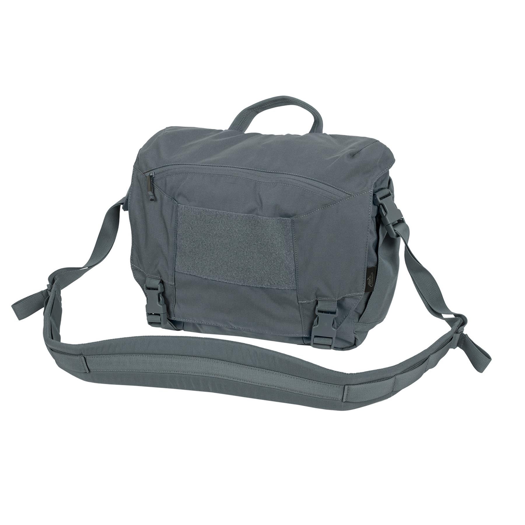 Helikon-Tex Urban Courier Medium kariuomenės stiliaus krepšys su reguliuojamu peties diržu ir Velcro panele.