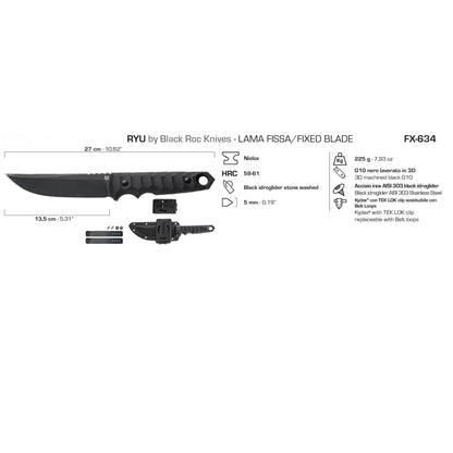 Fox Knives FKMD RYU taktinis modifikuotas tanto tipo peilis fiksuotais ašmenimis