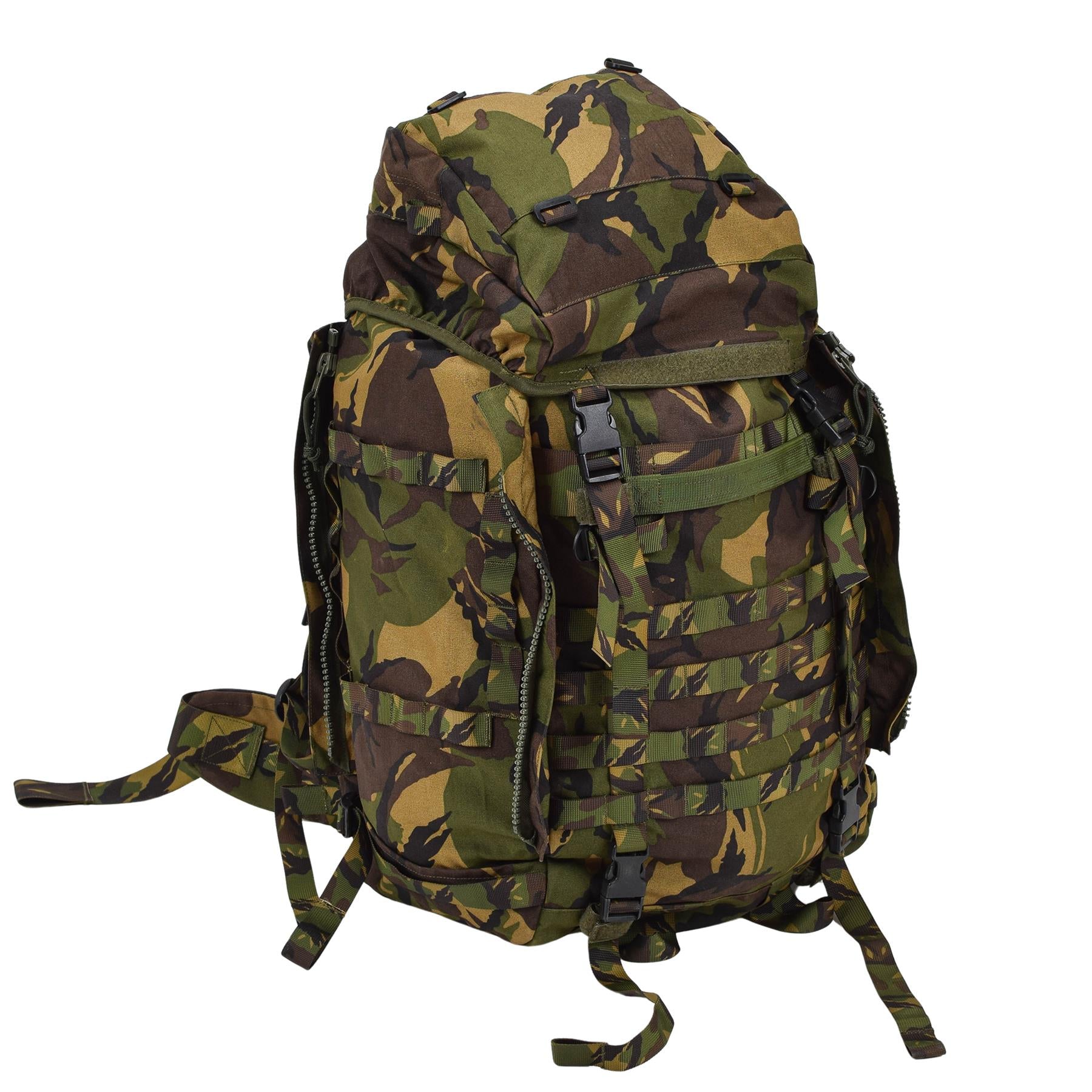 Olandijos kariuomenės taktinė kuprinė 60L su MOLLE tvirtinimais Woodland kamufliažas patvari ir talpi kuprinė.
