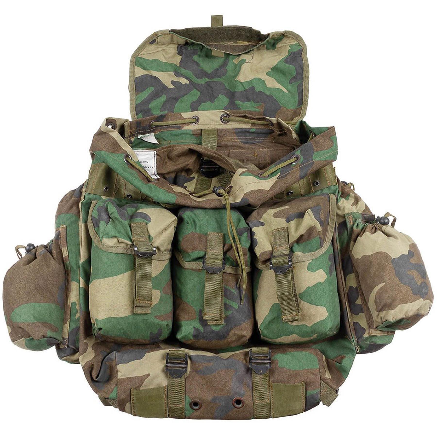 Turkijos kariuomenės 40L kuprinė Cordura medžiagos Woodland marginimo su daugybe kišenių ir reguliuojamomis petnešomis.