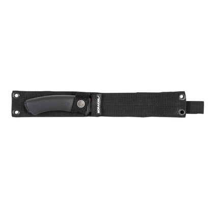 MORAKNIV Pathfinder taktinis fiksuotas peilis anglies plienas su juodu dėklu patogiam nešiojimui ir saugumui.