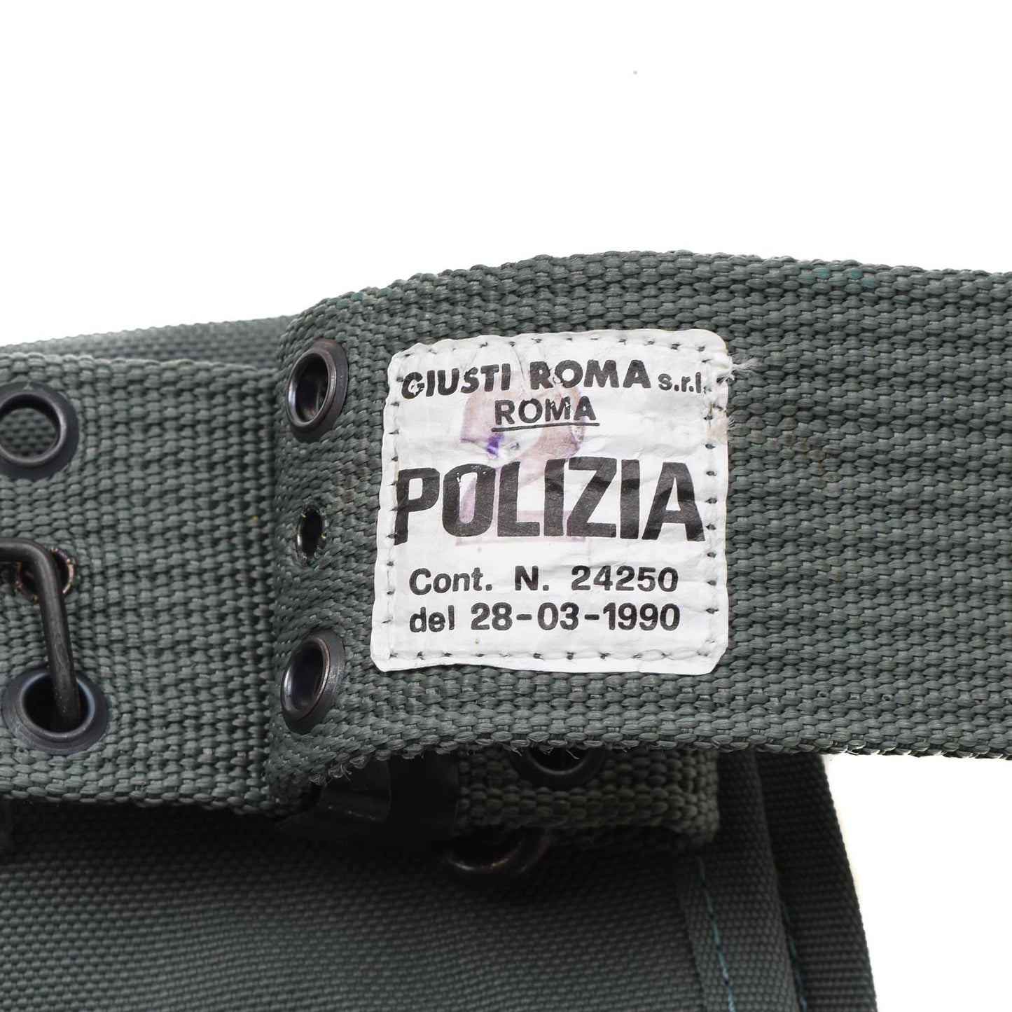 Italijos policijos amunicijos diržas su dėklais pistoletui ir dėtuvems