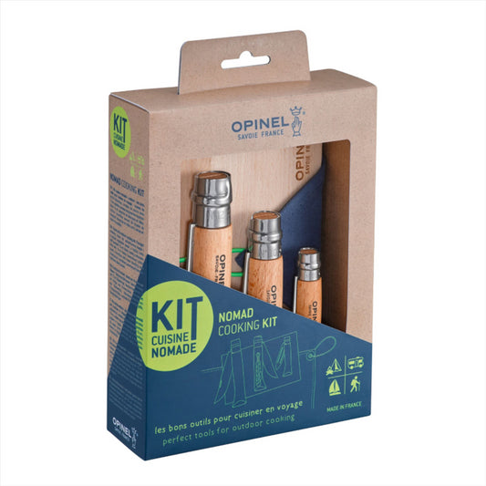 Opinel Nomad gaminimo rinkinys 5 dalių iš peilių lentelės ir rankšluosčio