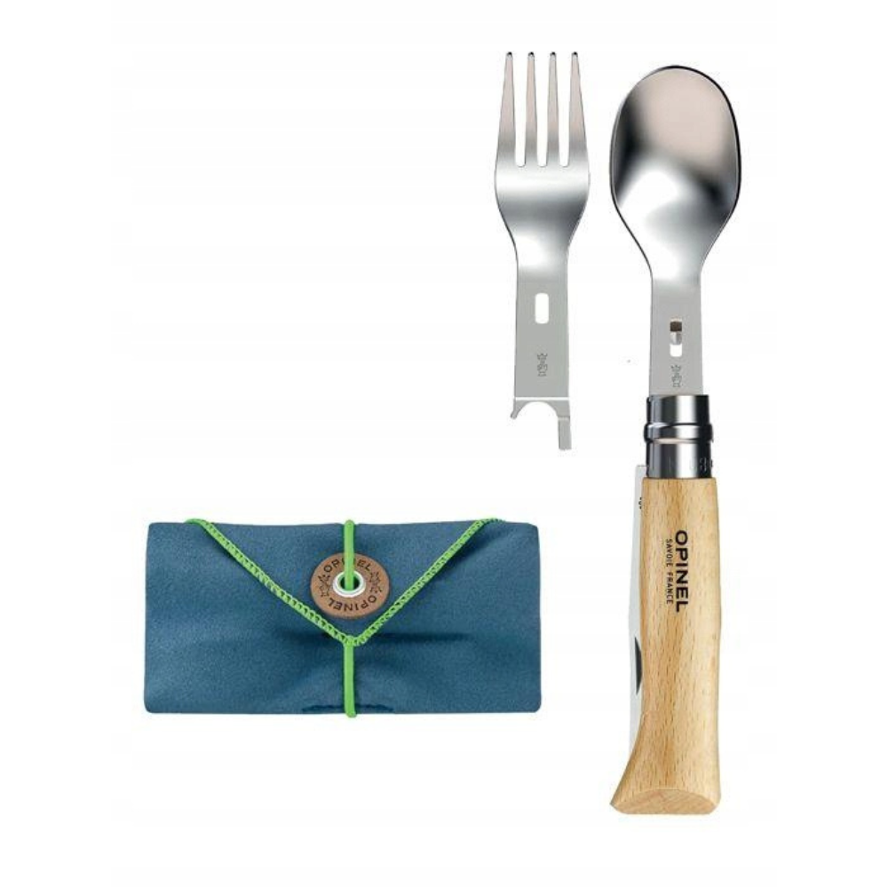 Opinel Picnic+ N°08 stalo įrankių rinkinys peilis šaukštas šakutė